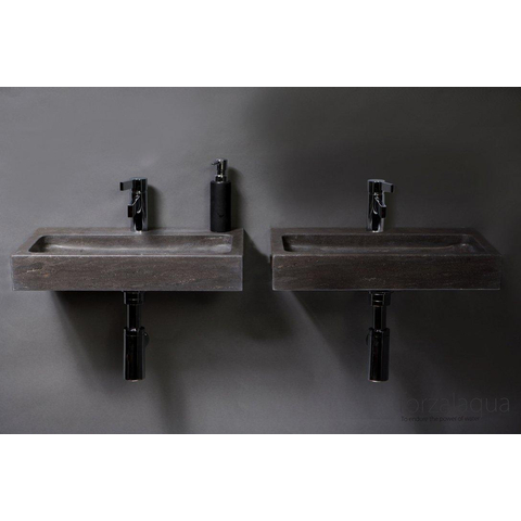 Forzalaqua Taranto lavabo - 50x30x8cm - 1 trou de robinet - pierre bleue adouci (noir) FO100047